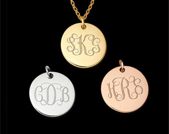 Valentine's day gift-Personalized Monogram Disc Necklace – Double Sided Engraving