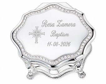 Personalized Baptism Octagon Jewelry Box, Engraved Christening Gift for Girl