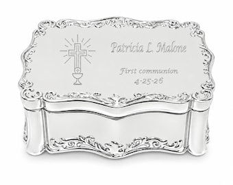 Personalized Silver Small Rectangle Jewelry Box- First Communion Gift