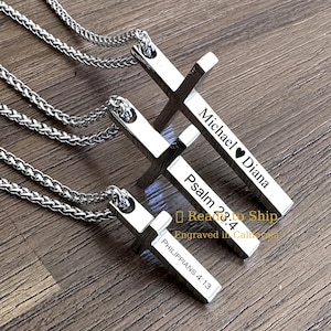Collier croix personnalisé en acier inoxydable, collier pour homme gravé-cadeau pour papa, mari, petit ami, lui, homme