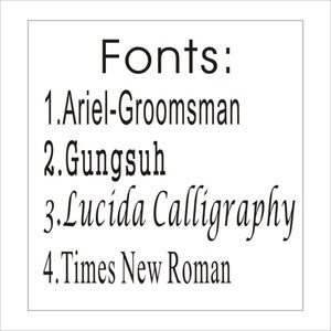 May include: A list of fonts, including Arial-Groomman, Gungsuh, Lucida Calligraphy, and Times New Roman.