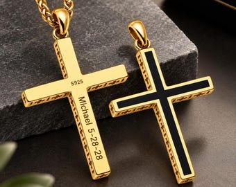 Personalized 18K Gold Plated Cross Necklace, Christian Cross for Men & Women, Engraved Religious Gift