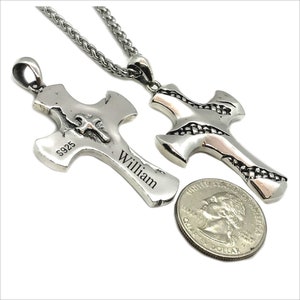 Personalized Solid 925 Sterling Silver Men , Women Cross Necklace -Christmas Gift for Dad, Mom, Husband , Wife , Men , Women, Him , Her