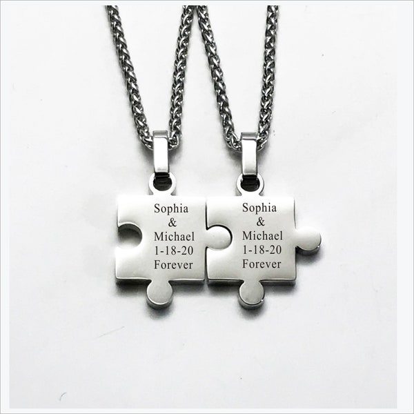 Love Couples gift -Personalized Engraved Stainless Steel Puzzle Necklace , Couples Puzzle, Couples Necklace ,2 Puzzle Pieces