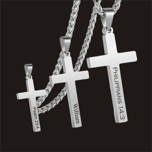 Personalized Men Stainless Steel Necklace , Custom Engraved Cross Pendant-Christmas Birthday Gift for Dad Husband Boyfriend Him Best Friend