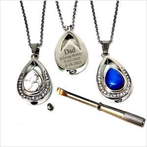 Christmas Gift -Personalized Teardrop Nature Stone CZ Keepsake Ashes Necklace Urn Pendant Cremation Memorial Jewelry for Women, Girls.