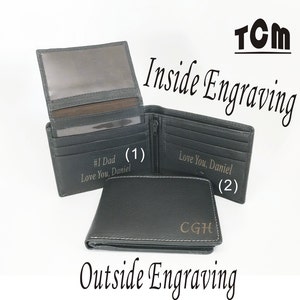 Valentine&#39;s Day Gift for Husband ,Boyfriend, Him, Men-Personalized Engraved Genuine Leather Wallet , Custom Bi-Fold Dark Brown Wallet