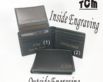 Valentine's Day Gift for Husband ,Boyfriend, Him, Men-Personalized Engraved Genuine Leather Wallet , Custom Bi-Fold Dark Brown Wallet