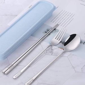Personalized Utensil Set & Case , Outdoor Flatware Set Fork Spoon Chopsticks, Travel Flatware Set with a Case-Gifts for Dad, Mom, Him, Her-S