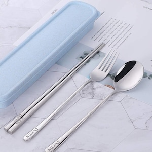 Travelwant Portable Travel Utensils Set with Case Reusable Cutlery Set Stainless Steel Chopsticks Spoon and Fork with Case for Lunch Box Travel and