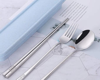 Personalized Utensil Set & Case , Outdoor Flatware Set Fork Spoon Chopsticks, Travel Flatware Set with a Case-Unique Christmas Gift