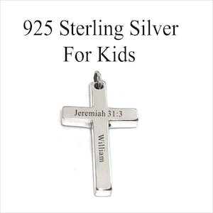 Personalized 925 Sterling Silver Unisex Kids Cross Necklace , Custom Engraved Cross Necklace-Gift for Boys , Gift for Girls