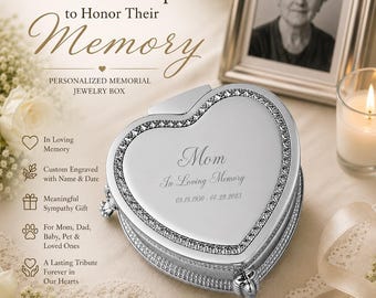 Personalized Heart Memorial Jewelry Box, Victorian Silver Keepsake, Sympathy Remembrance Gift