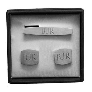 Anniversary Gift for Husband , Gift for Him, Gift for Men- Personalized Custom Engraved Silver Cufflinks, Tie Clip, Tie Bar ,Tie tacks Set