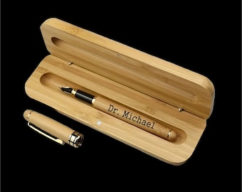 Personalized Wood Fountain Pen, Custom Engraved Bamboo Gift for Him