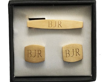 Anniversary Gift for Husband , Gift for Him, Gift for Men- Personalized Custom Engraved Gold Cufflinks, Tie Clip, Tie Bar ,Tie tacks Set