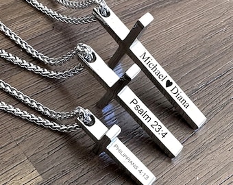 Personalized stainless steel Cross Necklace , Customize Stainless Steel Cross Necklace-Gift for father ,dad , boyfriend  , him, men