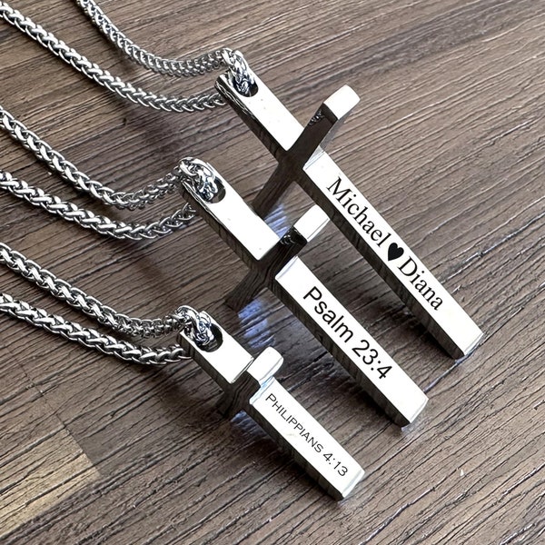 Personalized stainless steel Cross Necklace , Customize Stainless Steel Cross Necklace-Gift for father ,dad , boyfriend  , him, men