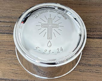 Engraved Silver Jewelry Box: Personalized Baptism, First Communion Gift