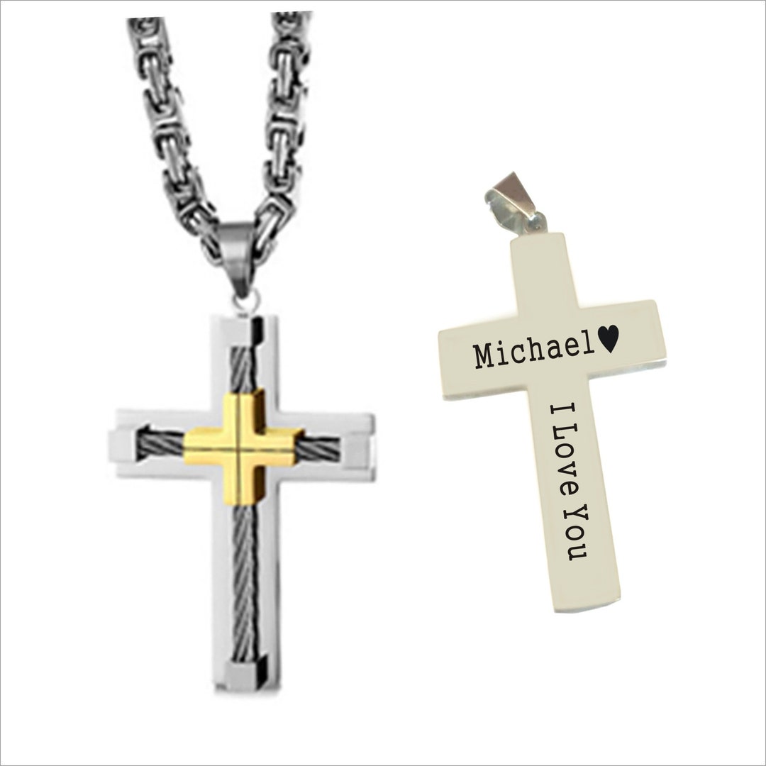 Personalized Cross Necklace for Men , Custom Cross Necklace Men