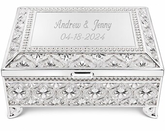 Personalized Victorian Silver Jewelry Box - Engraved Square Keepsake Gift-3.9"x3.4"x2"