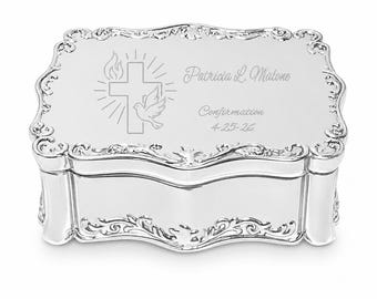 Personalized Silver Small Rectangle Confirmation Jewelry Box