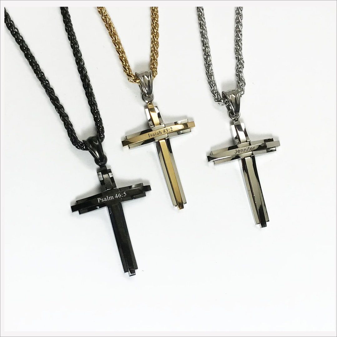 Personalized Engraved Stainless Steel Necklace , Customized Men Cross
