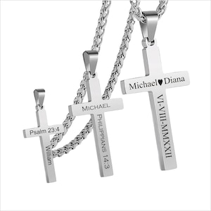 Men’s Engraved Cross Necklace – Religious Gift for Father, Grandpa, Son