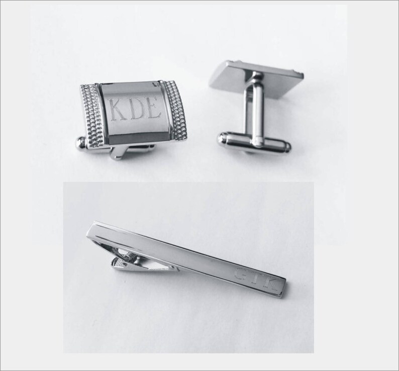 Personalized Custom Engraved Cufflinks /& Tie Clip Set Free engraving Set of one Valentine/'s gift for him