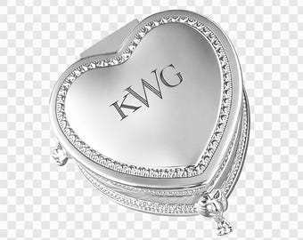 Personalized Victorian Silver Heart Jewelry Box for Her – Romantic Valentine's , Anniversary Gift-3.4"x3.4"x1.9"