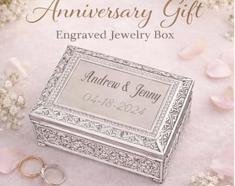 Personalized Jewelry Box, Engraved Anniversary Gift for Her, Keepsake Box