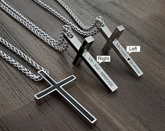 Personalized Stainless Steel Cross Necklace, Custom Engraved Pendant