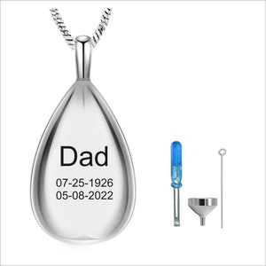 Christmas Gift -Personalized Engraved Teardrop Keepsake Ashes Necklace Urn Pendant Cremation Memorial Jewelry for Pets.