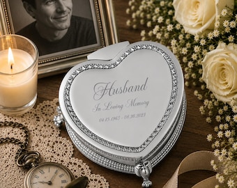 Memorial Jewelry Box for Husband, In Loving Memory Gift, Personalized Sympathy Keepsake Box