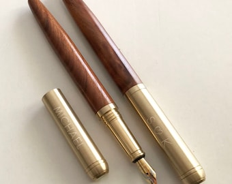 Personalized Brass Wood Fountain Pen, Engraved Graduation Gift