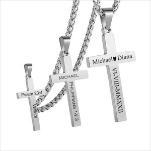 Personalized Stainless Steel Cross Necklace - Engraved Men's Pendant