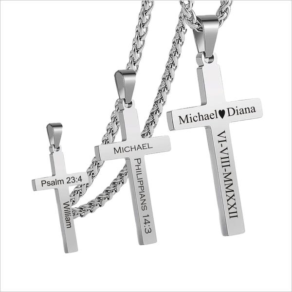 Personalized Stainless Steel Cross Necklace - Engraved Men's Pendant