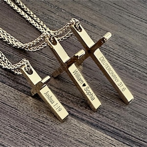 Christmas Gift Personalized 18 K Gold Plated Men Women Necklace Cross Custom Engraved Cross Pendant -Birthday for Dad Mom Him Her Kids