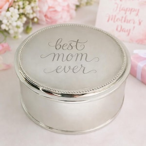 Personalized Jewelry Box for Mom Gift – Engraved Silver Round Trinket Keepsake