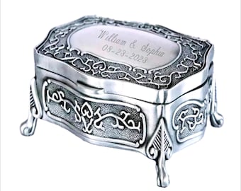 Personalized Antique Silver Plated Jewelry Box: Engraved Keepsake Gift