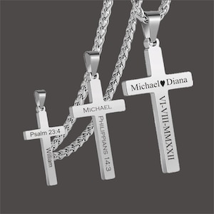 Personalized Stainless Steel Men Cross Necklace , Custom Engraved Men Cross Pendant- Gift for him men dad boyfriend husband best friend