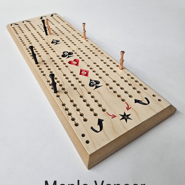 Large peg Cribbage board, 2 person with Straight Playing lines