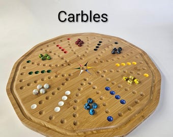 20” Carbles Board Game Bamboo Double Sided 6 & 4 Player Marble Game Wooden Board with Marble Catcher 5/8" Marbles Included Family Game Night