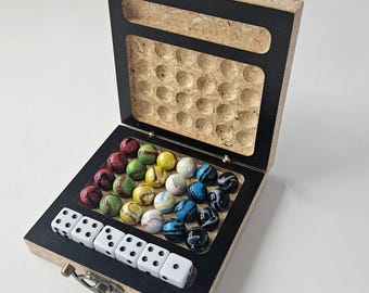 Marble Storage Box for 5/8" Marbles  Marble Holder with Lid Includes Optional Marbles & Dice Game Storage Organizer Handmade Gift
