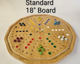 18" Bamboo Aggravation Board Game Double Sided with Marble Catcher | Wooden Marble Game with 5/8" Marbles | Compact Travel Game Family Gift