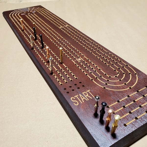 4 Person Extra Large Cribbage Board with Large Metal Pegs,   ***  FREE SHIPPING in Continental USA  ***