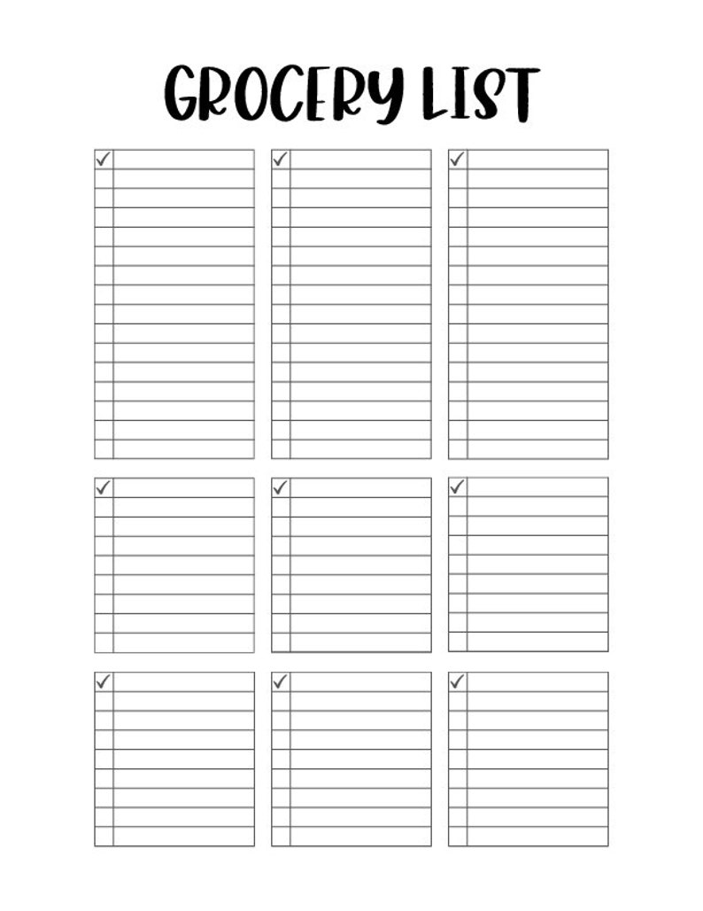 Grocery List Printable Shopping List Grocery Checklist - Etsy Australia