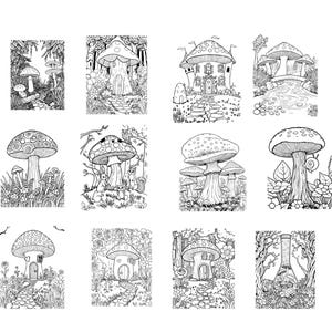 100 Printable Mushroom Coloring Pages  Files for Instant Download, Art Therapy, Whimsical Mushroom House Coloring Pages for Kids and Adults