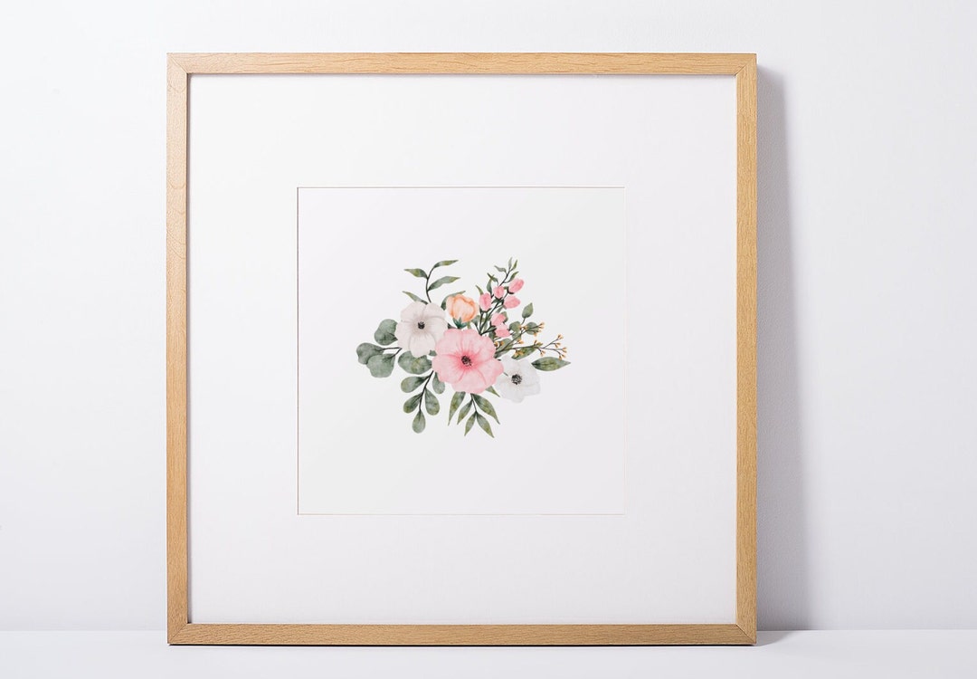 Pink Flower Bouquet Watercolor Art Print: Spring Floral Decor (PDF ...