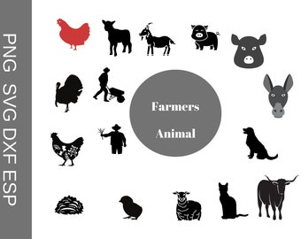 Farm Animal SVG Bundle: Silhouette Vector Graphics (Digital Download)
